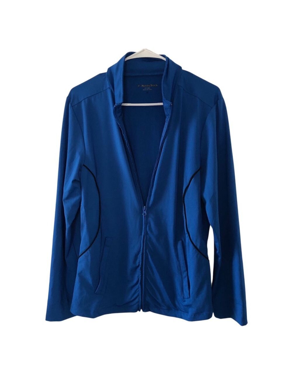 Nordic Track Athletic Track Jacket Electric Blue Moisture Wicking Fitted Size XL